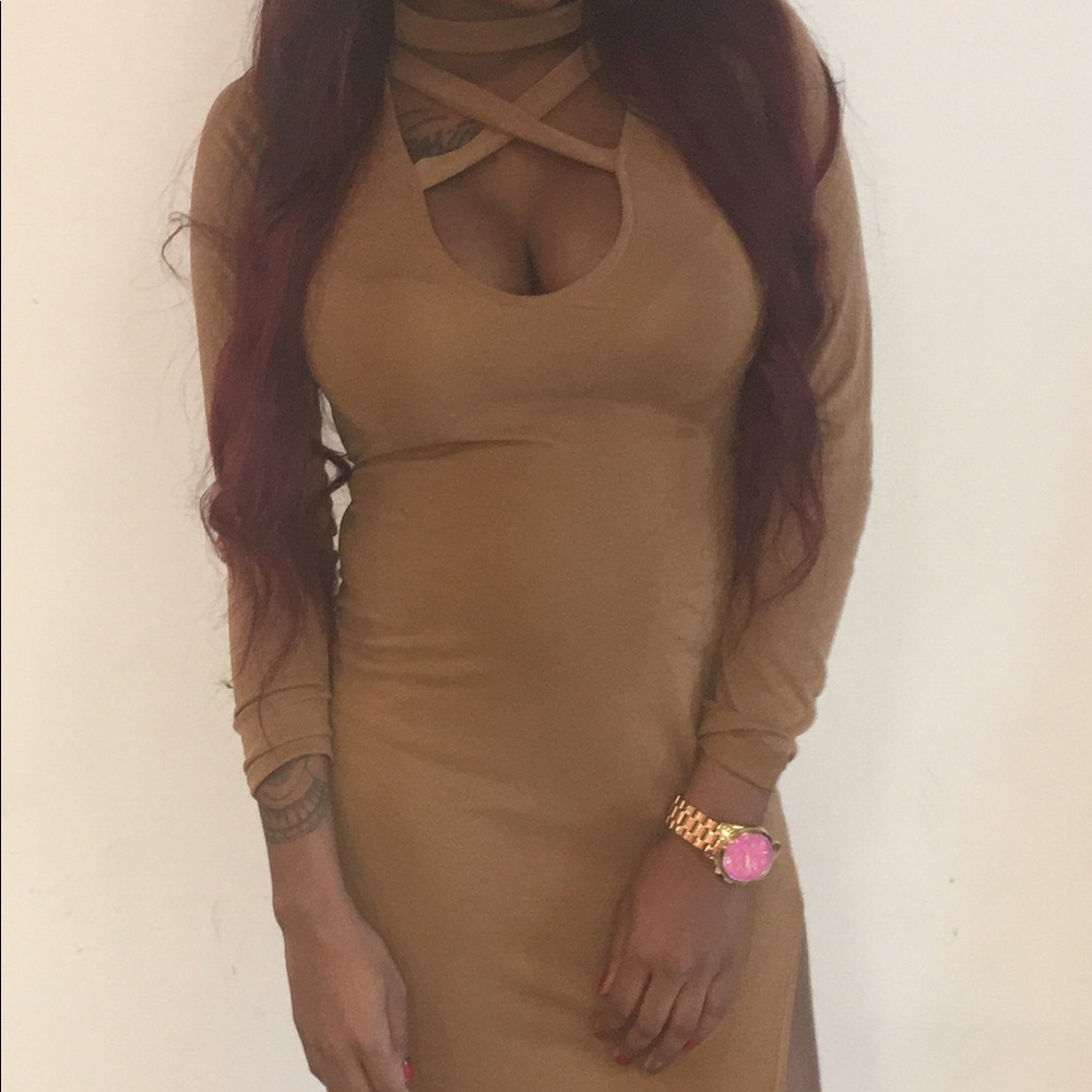 Fitted tan dress